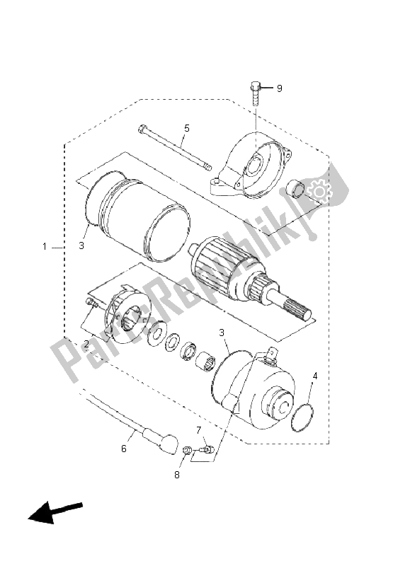 All parts for the Starting Motor of the Yamaha FJR 1300A 2009