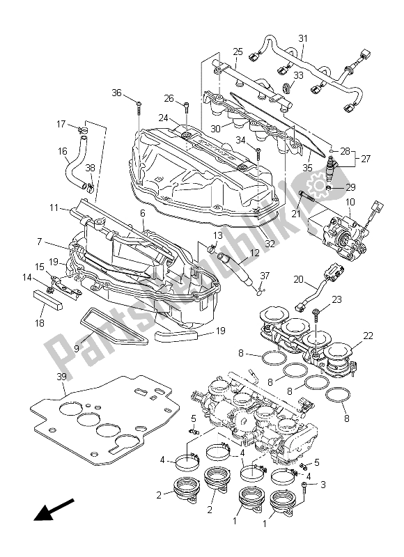 All parts for the Intake of the Yamaha YZF R6 600 2015