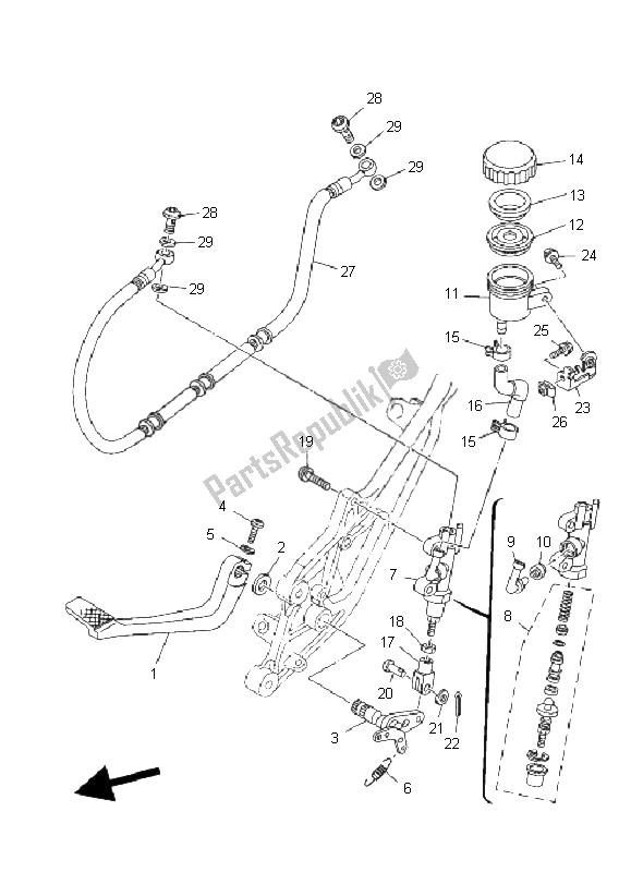 All parts for the Rear Master Cylinder of the Yamaha TDM 900 2008