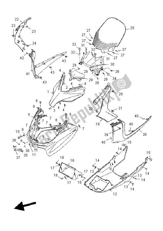 All parts for the Windshield of the Yamaha YP 125R X MAX 2010