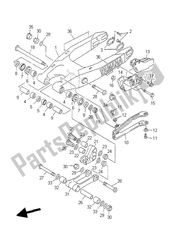 Toutes les pièces pour le Bras Arrière du Yamaha WR 426 400F 2002