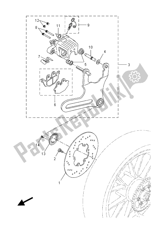 All parts for the Rear Brake Caliper of the Yamaha MT 125A 2015