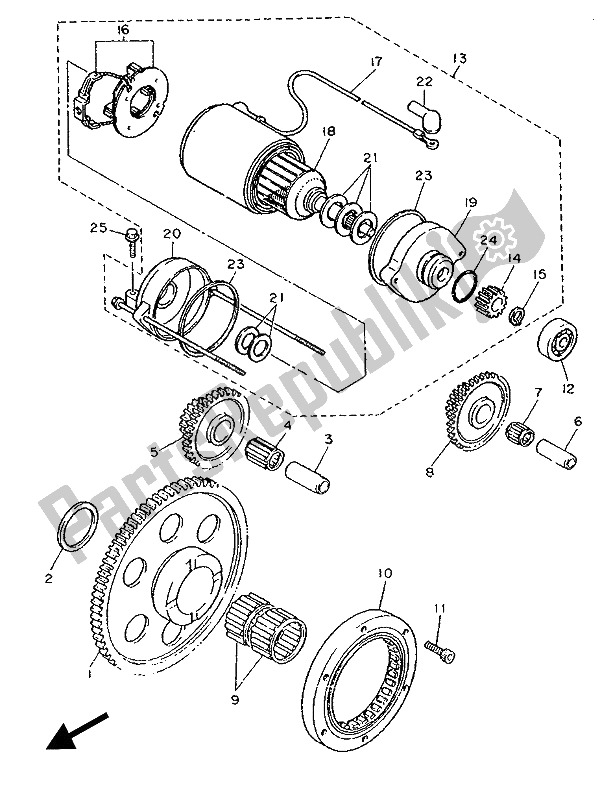 All parts for the Starter Clutch of the Yamaha XT 600Z Tenere 1989