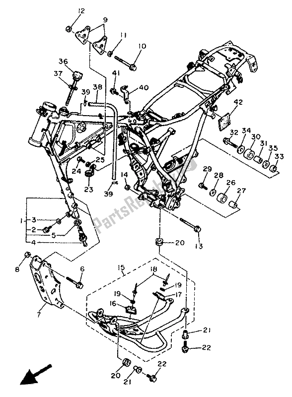 All parts for the Frame of the Yamaha XT 600K 1993