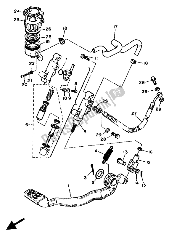 All parts for the Rear Master Cylinder of the Yamaha XT 600E 1992