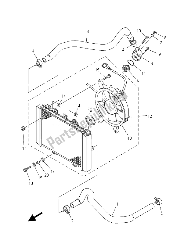 Alle onderdelen voor de Radiator Slang van de Yamaha YFM 550 Fgpled Grizzly 4X4 Yamaha Black 2013