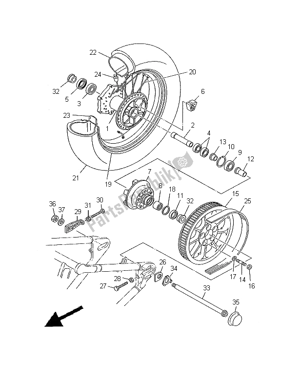 Toutes les pièces pour le Roue Arrière du Yamaha XV 1600A Wildstar 2000