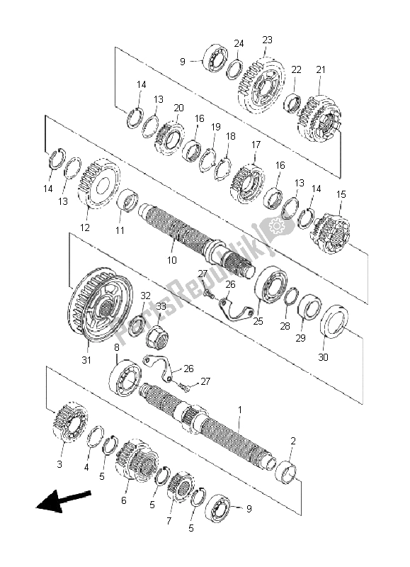 All parts for the Transmission of the Yamaha XVS 1300A 2011