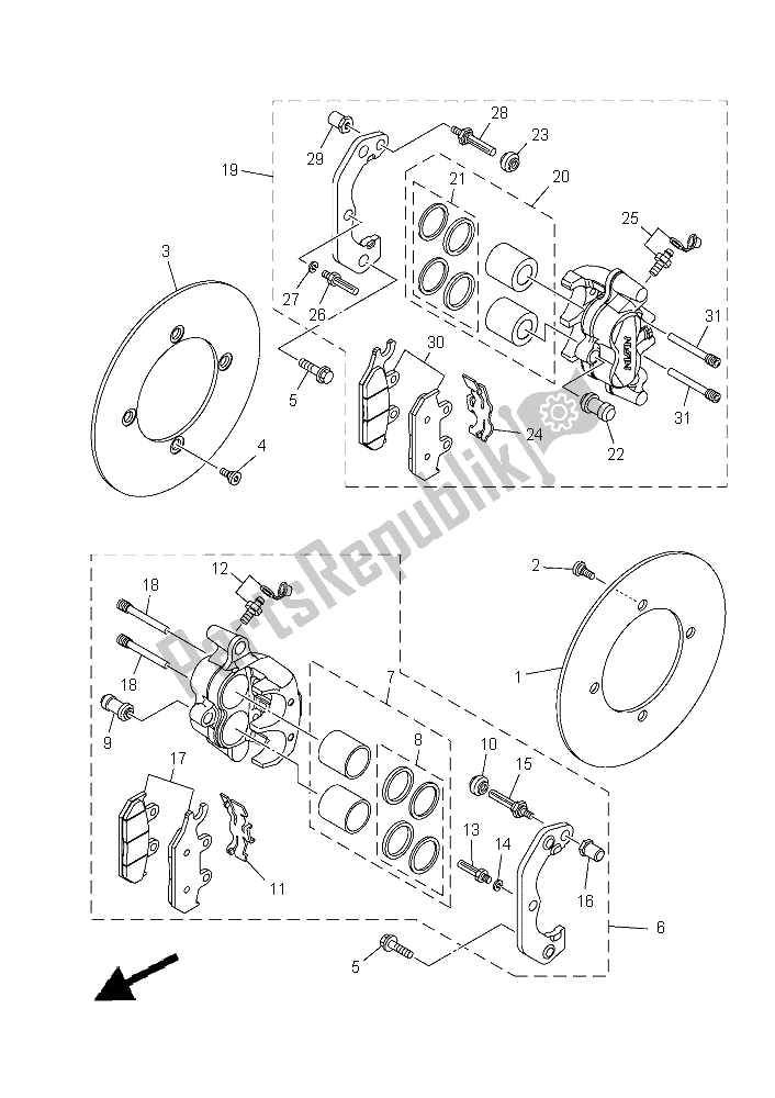 Todas las partes para Pinza De Freno Delantero de Yamaha YXM 700E Yamaha Black 2015