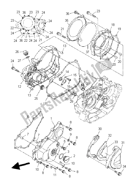 All parts for the Crankcase Cover 1 of the Yamaha WR 250X 2011