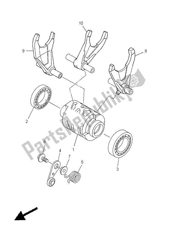 All parts for the Shift Cam & Fork of the Yamaha YZ 450F 2012