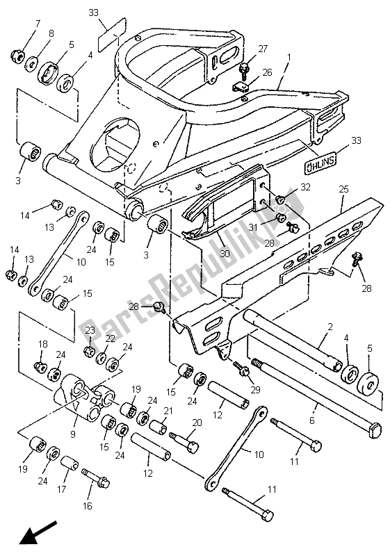 All parts for the Rear Arm of the Yamaha YZF 750R 1996