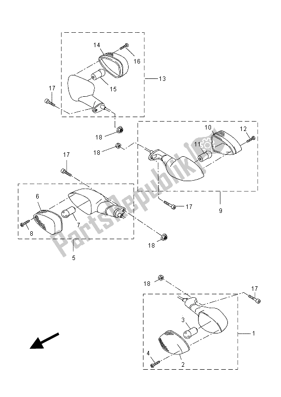 All parts for the Flasher Light of the Yamaha MT 125A 2015