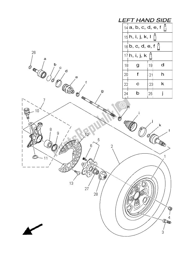 All parts for the Front Wheel of the Yamaha YFM 550 Fwad Grizzly 2015