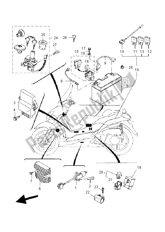 Tutte le parti per il Elettrico 1 del Yamaha VP 250 X City 2011