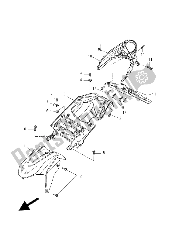 All parts for the Front Fender of the Yamaha NS 50N 2014