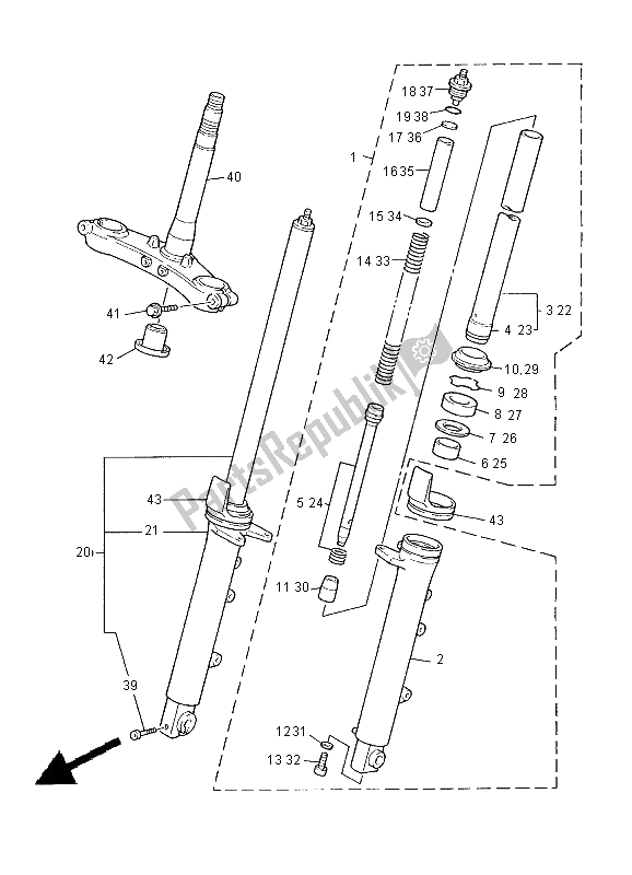 All parts for the Front Fork of the Yamaha XJ 900S Diversion 2000