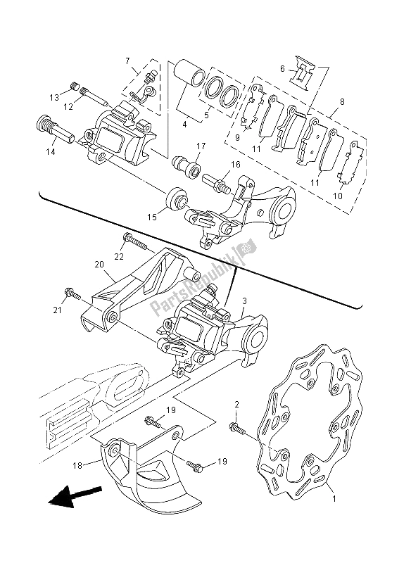 Tutte le parti per il Pinza Freno Posteriore del Yamaha YZ 450F 2008