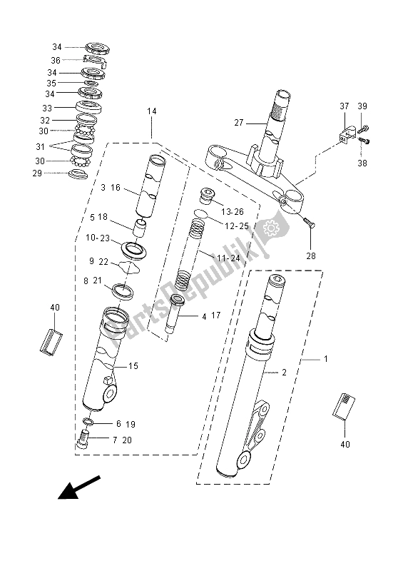 Todas las partes para Tenedor Frontal de Yamaha CW 50 2015