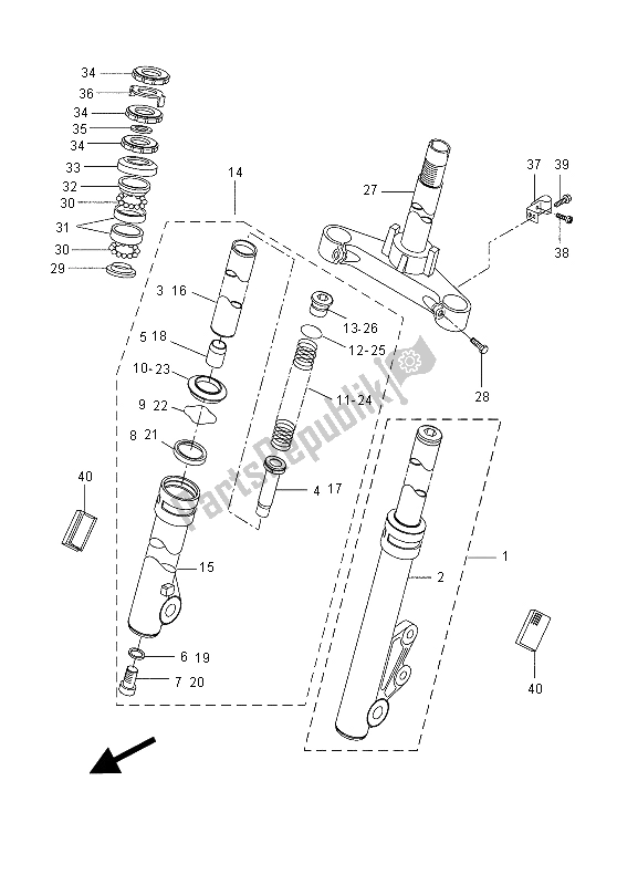 All parts for the Front Fork of the Yamaha CW 50 2015