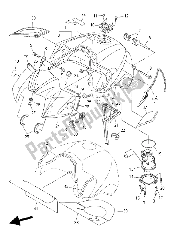 All parts for the Fuel Tank of the Yamaha FZ1 N Fazer 1000 2009