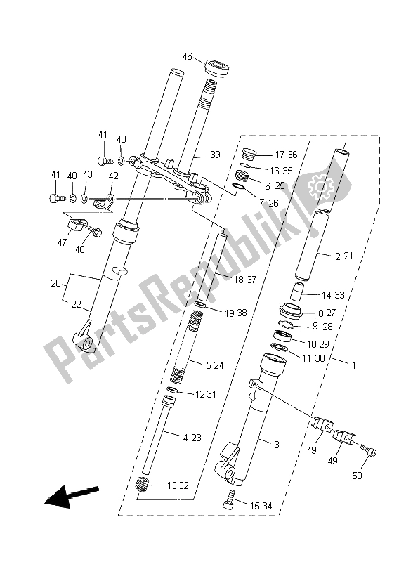 All parts for the Front Fork of the Yamaha TT R 110E 2009