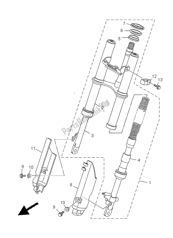 Todas las partes para Tenedor Frontal de Yamaha TT R 50E 2013