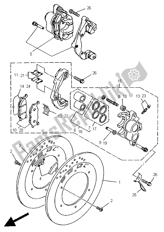 Toutes les pièces pour le étrier De Frein Avant du Yamaha XV 1100 Virago 1998