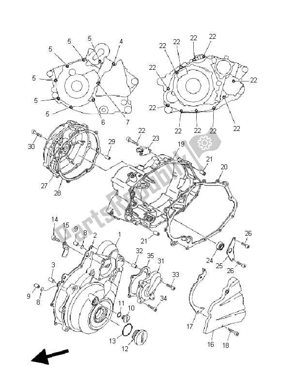 All parts for the Crankcase Cover 1 of the Yamaha XT 660R 2008