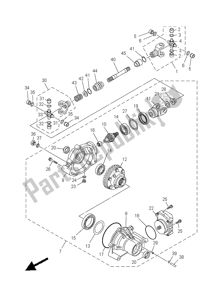 All parts for the Front Differential of the Yamaha YFM 450 Fwad IRS Grizzly 4X4 Yamaha Black 2015