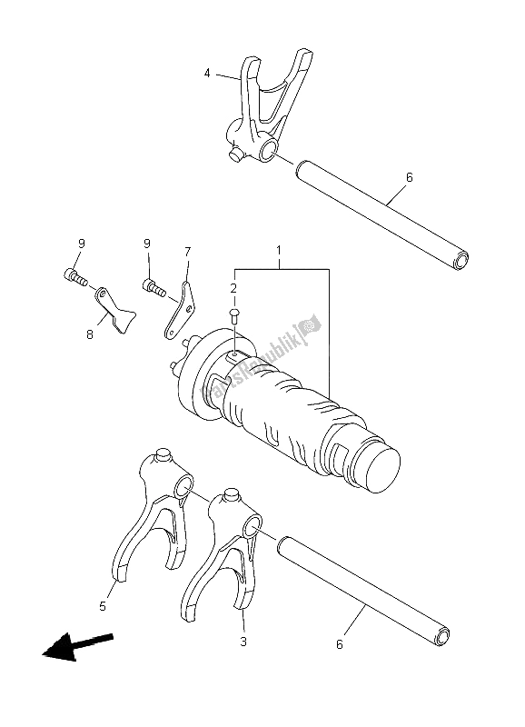 All parts for the Shift Cam & Fork of the Yamaha XJ6 SY 600 2009