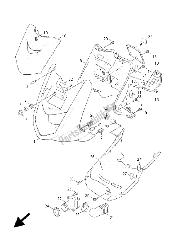 All parts for the Leg Shield of the Yamaha XC 125 Cygnus 2005