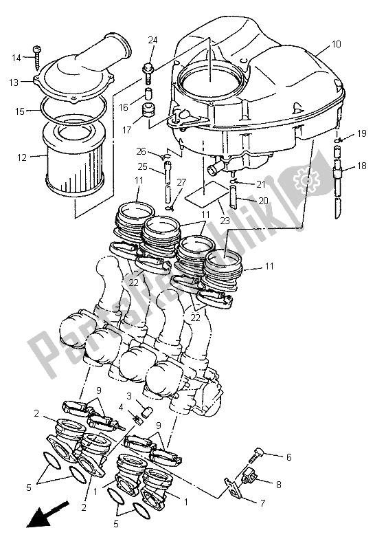 All parts for the Intake of the Yamaha XJ 900S Diversion 1997
