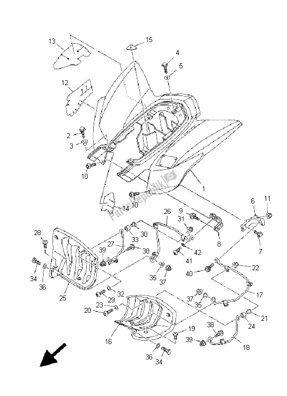 Alle onderdelen voor de Achterspatbord van de Yamaha YFZ 450 2009