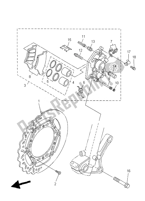 All parts for the Front Brake Caliper of the Yamaha YZ 450F 2007