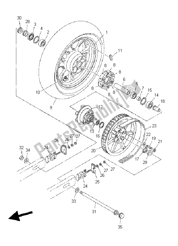 All parts for the Rear Wheel of the Yamaha XVS 950A 2011