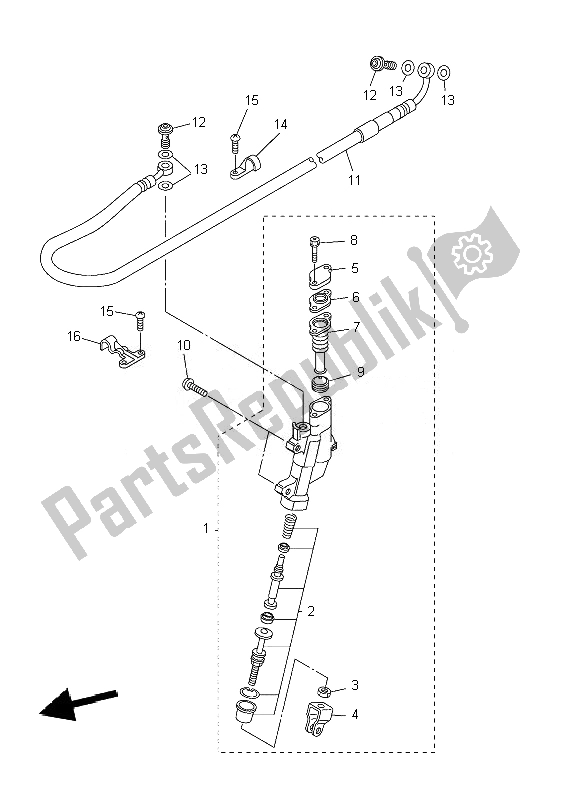 All parts for the Rear Master Cylinder of the Yamaha WR 250F 2007