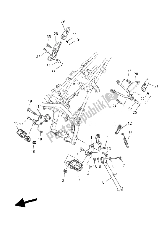 All parts for the Stand & Footrest of the Yamaha WR 125R 2010