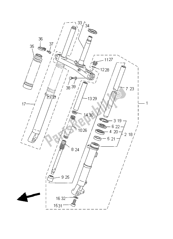 All parts for the Front Fork of the Yamaha TW 125 2002