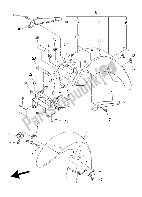 Alle onderdelen voor de Spatbord van de Yamaha XVS 1300A 2011