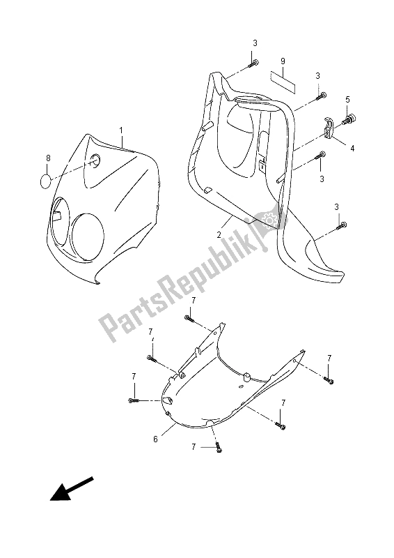 All parts for the Leg Shield of the Yamaha YN 50F 2012