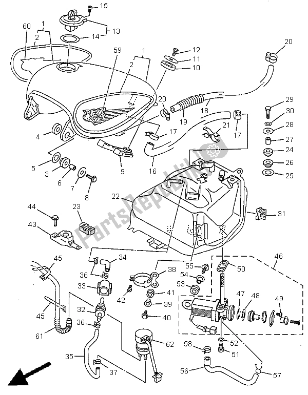 All parts for the Fuel Tank of the Yamaha XV 535 Virago 1998