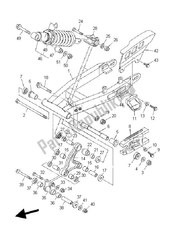 Alle onderdelen voor de Achterarm & Ophanging van de Yamaha TT R 125 SW LW 2008