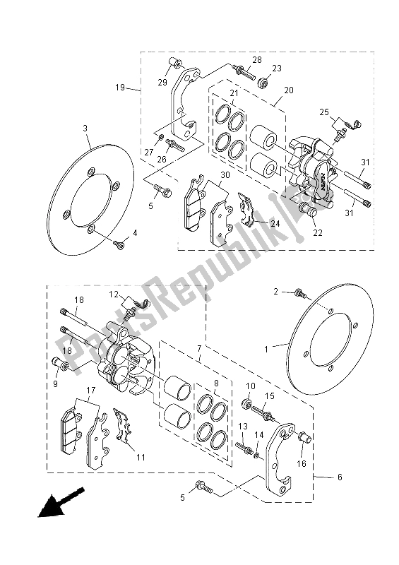 Wszystkie części do Zacisk Hamulca Przedniego Yamaha YXM 700E 2014