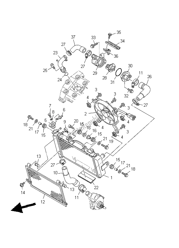 All parts for the Radiator & Hose of the Yamaha TDM 900 2009