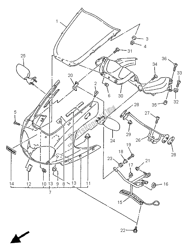 Tutte le parti per il Cowling 1 del Yamaha YZF 1000R Thunderace 1997