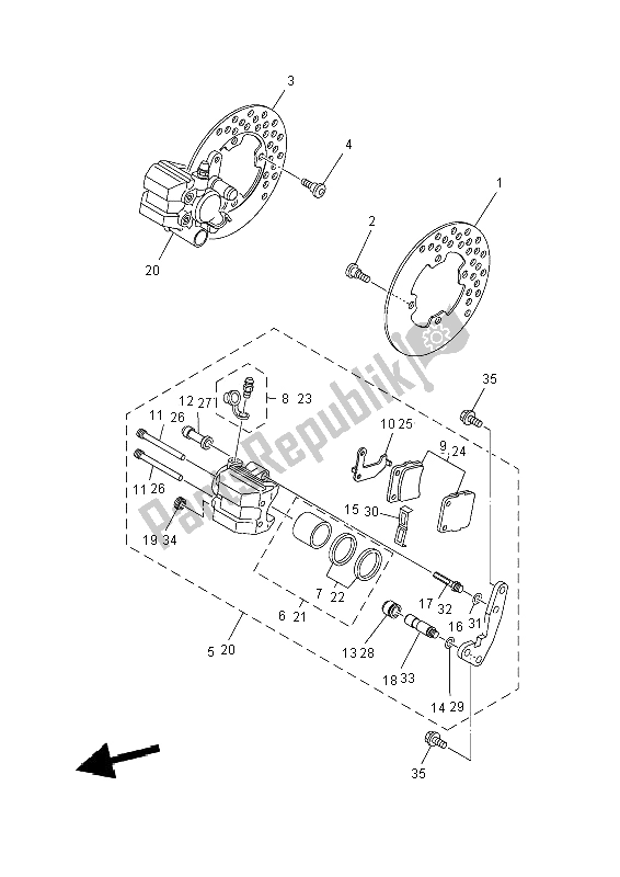 All parts for the Front Brake Caliper of the Yamaha YFM 350 DE Grizzly 2014