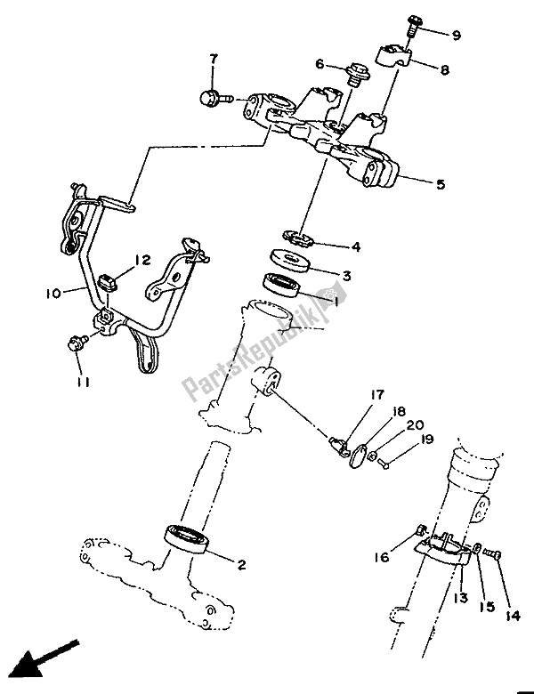 All parts for the Steering of the Yamaha XT 350 1991