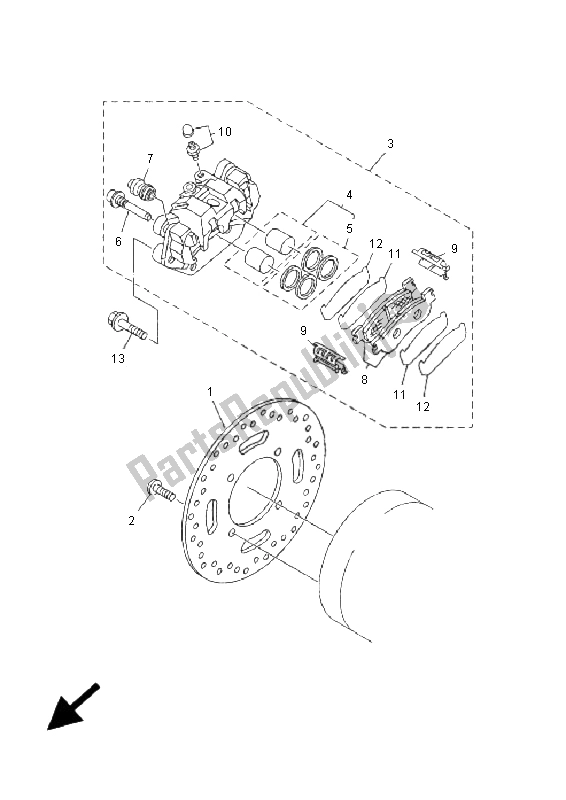 All parts for the Rear Brake Caliper of the Yamaha YP 250R X MAX 2009