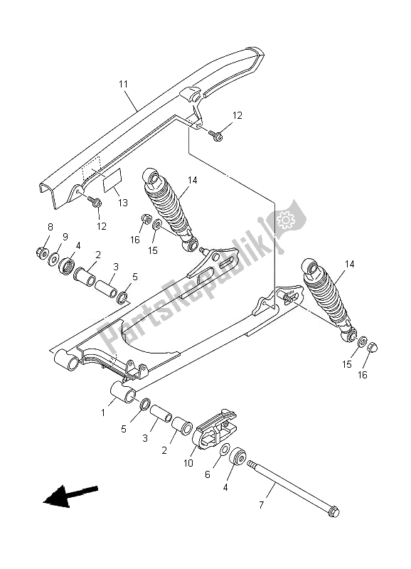 All parts for the Rear Arm Suspension of the Yamaha YBR 125 ED 2007